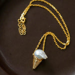 Natural Baroque Pearl Ice Cream Cone Necklace - Gembea Jewelry