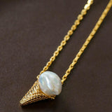 Natural Baroque Pearl Ice Cream Cone Necklace - Gembea Jewelry