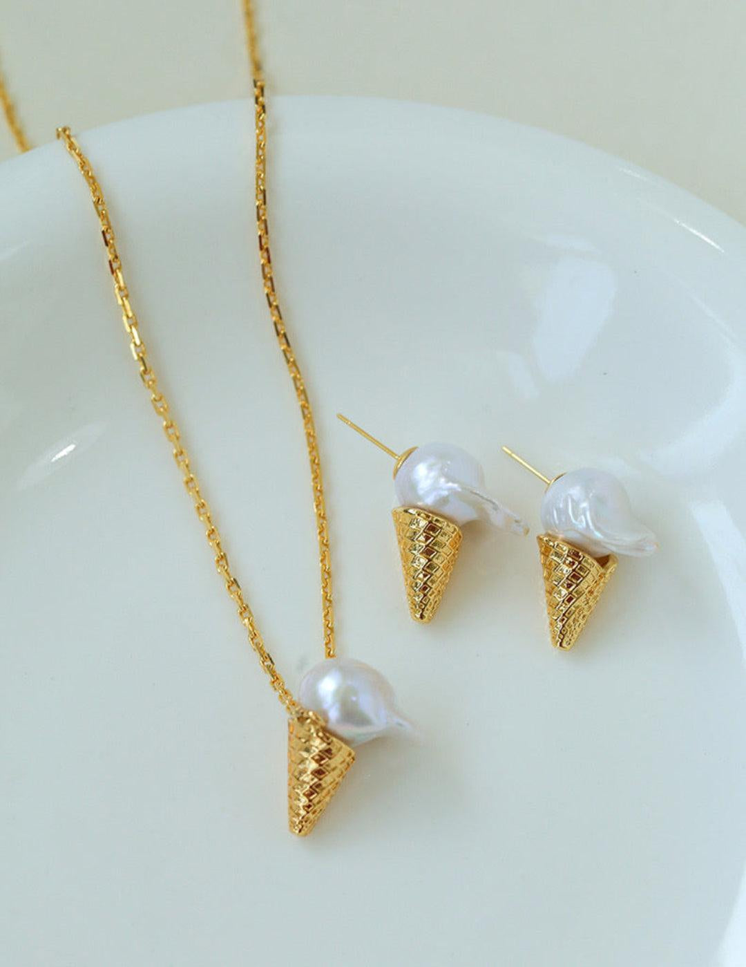 Natural Baroque Pearl Ice Cream Cone Necklace - Gembea Jewelry