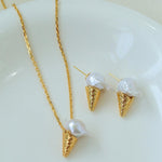 Natural Baroque Pearl Ice Cream Cone Necklace - Gembea Jewelry