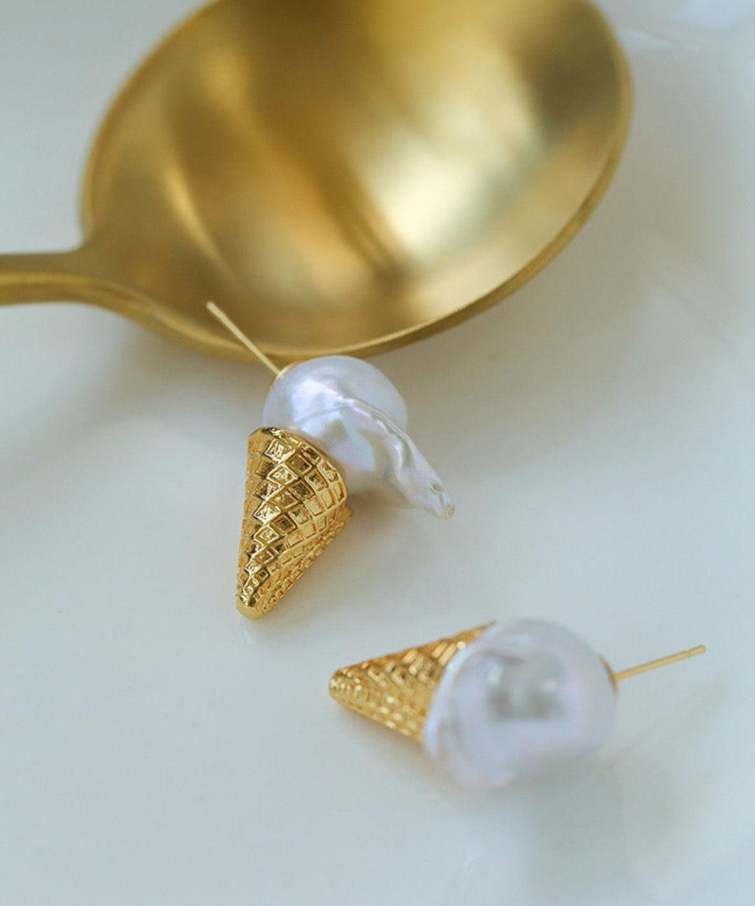 Natural Baroque pearl ice cream cone Earrings - Gembea Jewelry