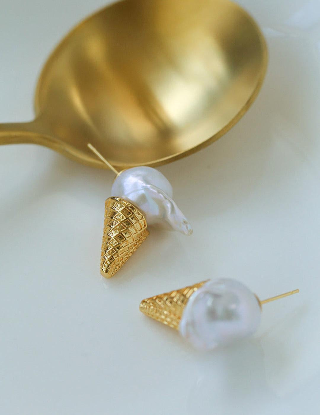 Natural Baroque pearl ice cream cone Earrings - Gembea Jewelry