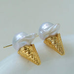 Natural Baroque pearl ice cream cone Earrings - Gembea Jewelry
