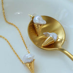 Natural Baroque pearl ice cream cone Earrings - Gembea Jewelry