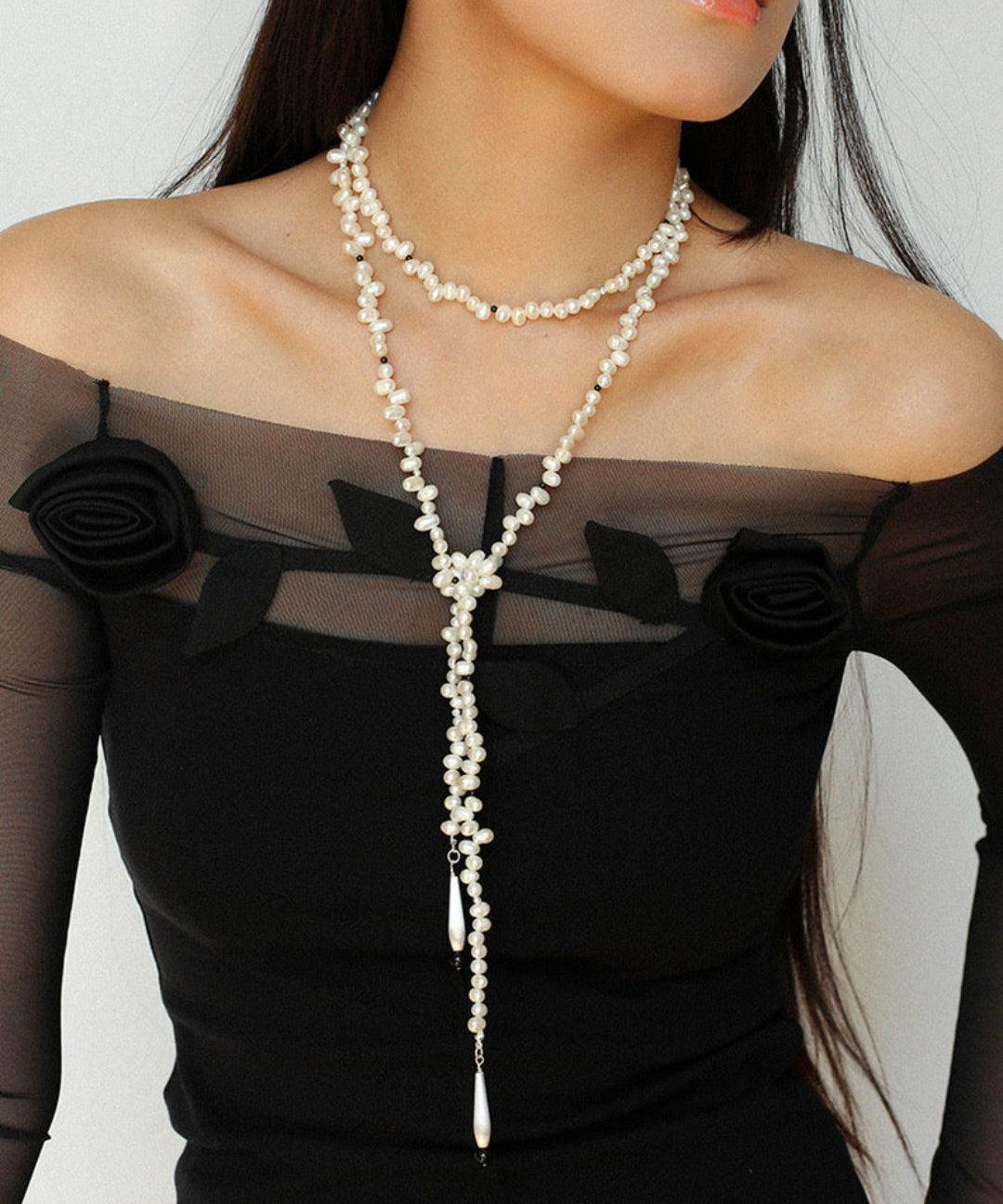 Interlaced Natural Pearl Long Necklace - Gembea Jewelry