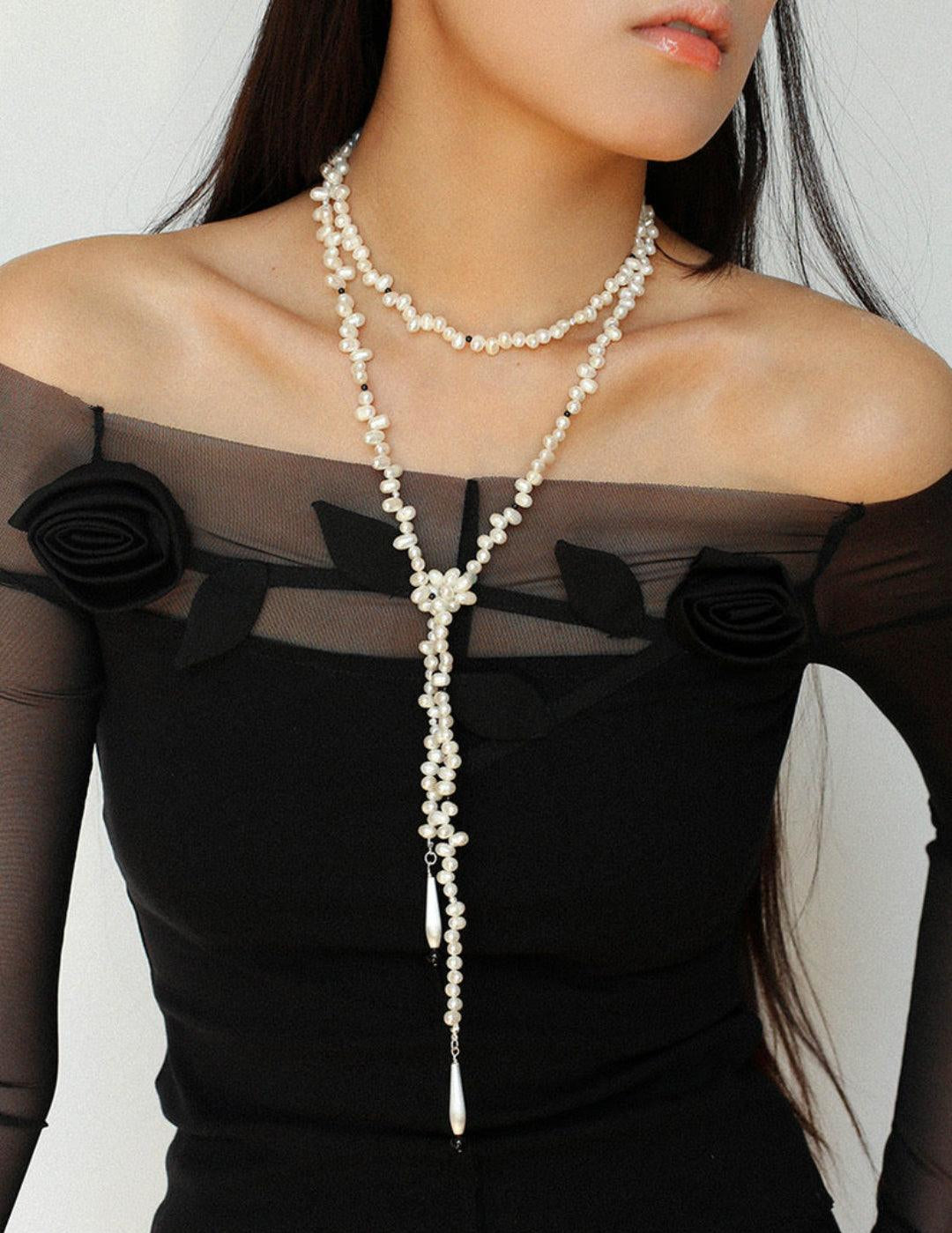 Interlaced Natural Pearl Long Necklace - Gembea Jewelry
