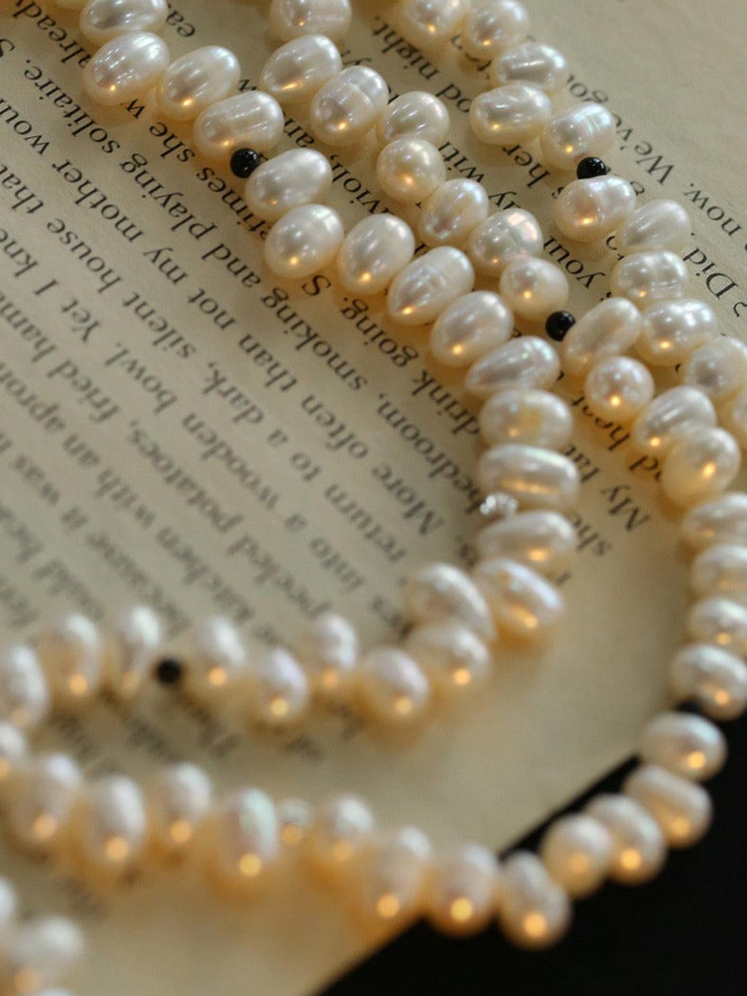 Interlaced Natural Pearl Long Necklace - Gembea Jewelry