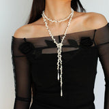 Interlaced Natural Pearl Long Necklace - Gembea Jewelry