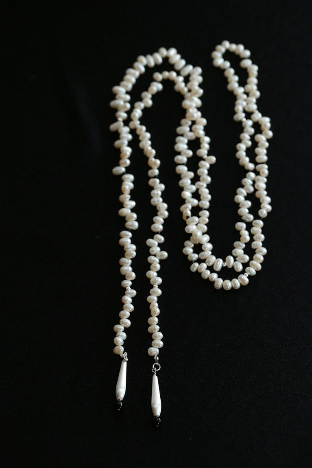Interlaced Natural Pearl Long Necklace - Gembea Jewelry
