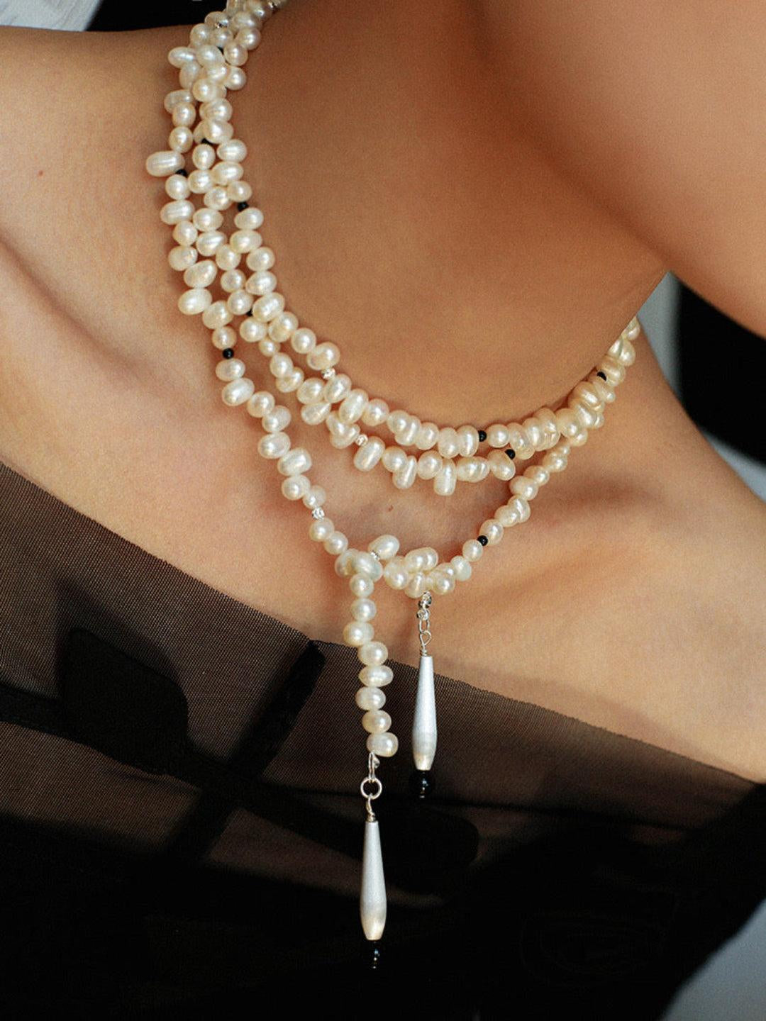 Interlaced Natural Pearl Long Necklace - Gembea Jewelry