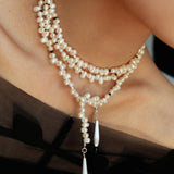 Interlaced Natural Pearl Long Necklace - Gembea Jewelry