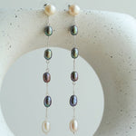 Iridescent Pearl Two-Tone Long Dangle Earrings gembea jewelry