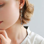 Iridescent Pearl Two-Tone Long Dangle Earrings gembea jewelry