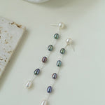Iridescent Pearl Two-Tone Long Dangle Earrings gembea jewelry