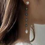 Iridescent Pearl Two-Tone Long Dangle Earrings gembea jewelry