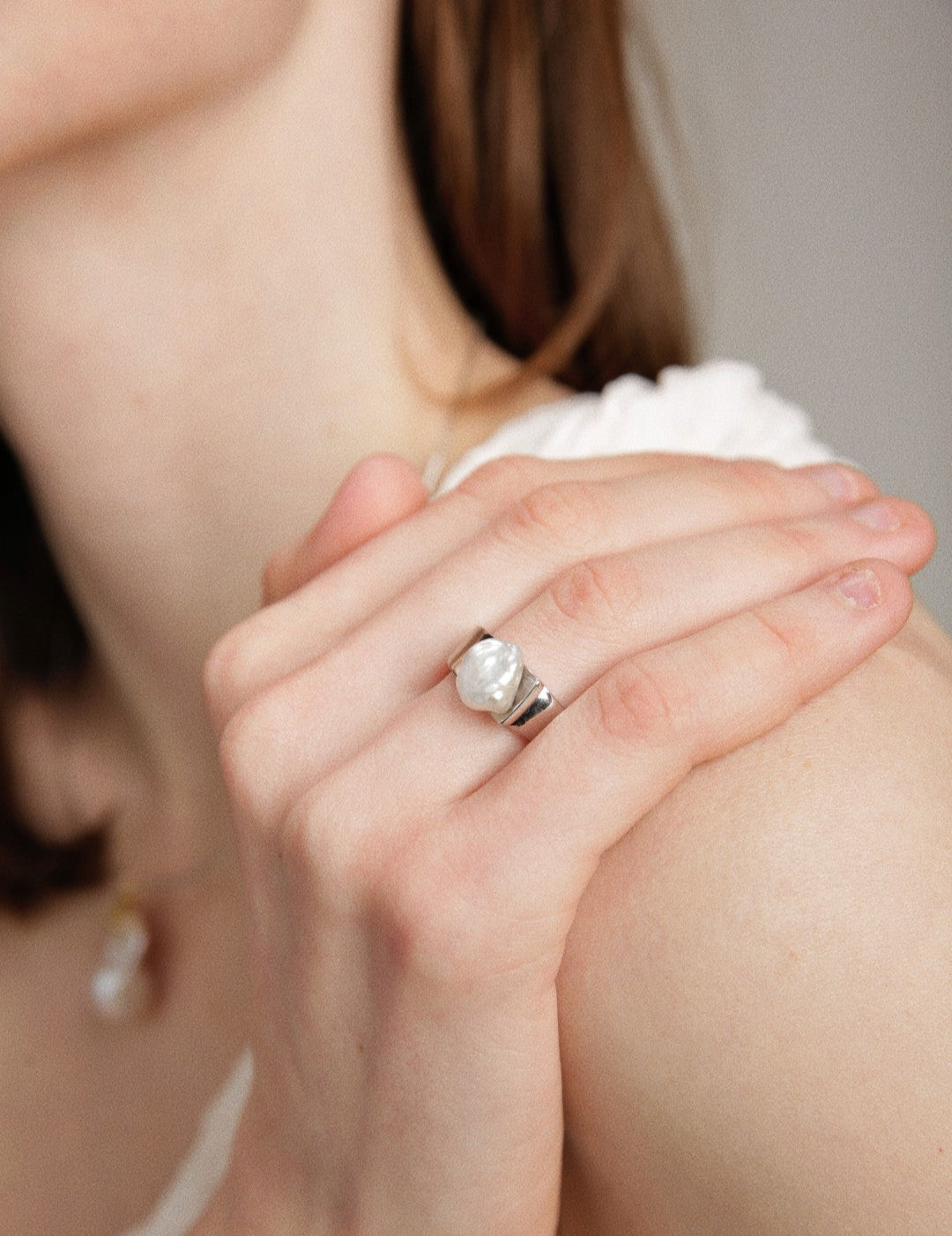 Gembea Jewelry Irregular Baroque Pearl Wide Sterling Silver Ring