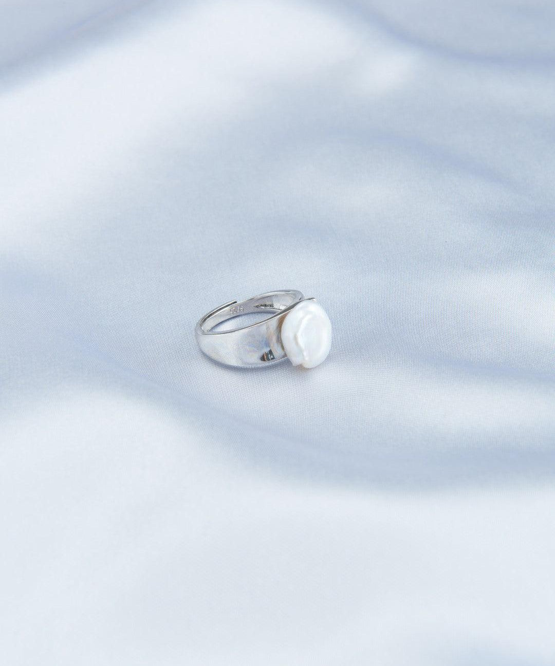 Irregular Baroque Pearl Wide Sterling Silver Ring - Gembea Jewelry