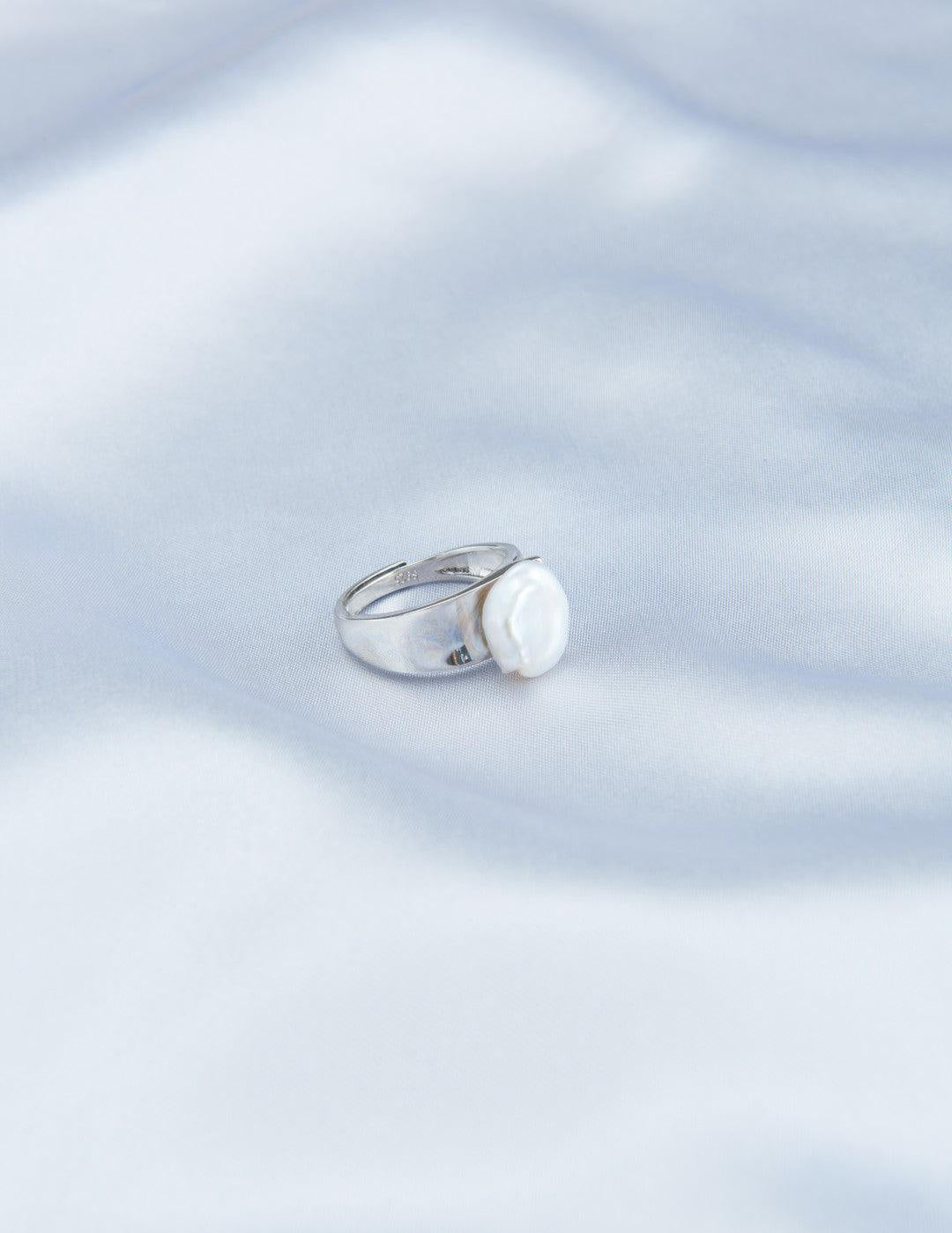 Irregular Baroque Pearl Wide Sterling Silver Ring - Gembea Jewelry