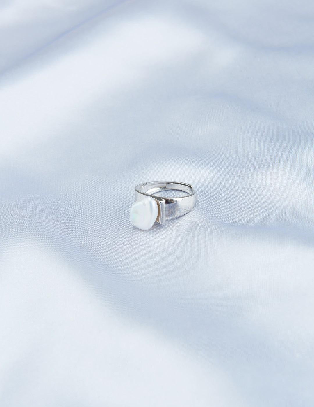 Irregular Baroque Pearl Wide Sterling Silver Ring - Gembea Jewelry
