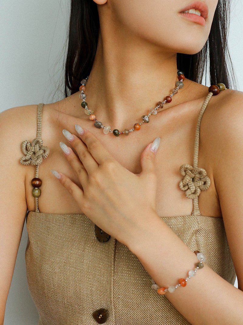 Irregular Colored Crystal Quartz Beaded Necklace gembea jewelry