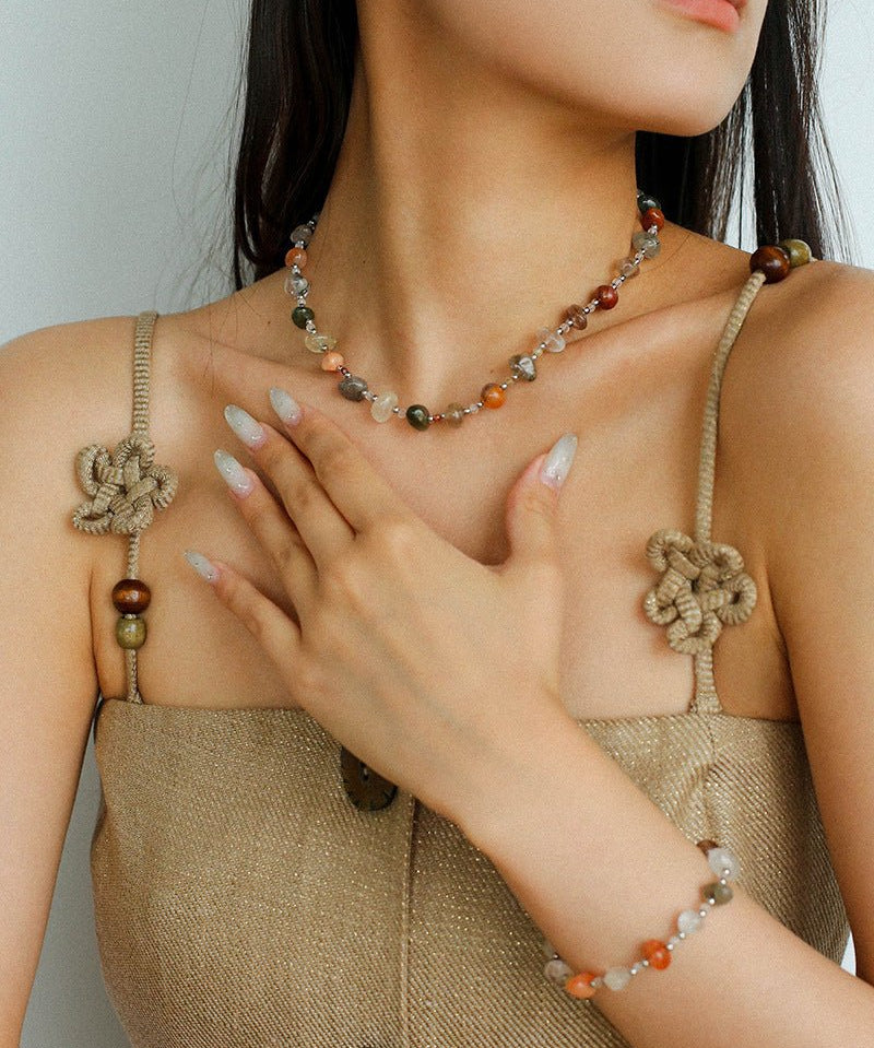 Irregular Colored Crystal Quartz Beaded Necklace gembea jewelry