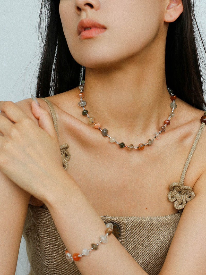 Irregular Colored Crystal Quartz Beaded Necklace gembea jewelry