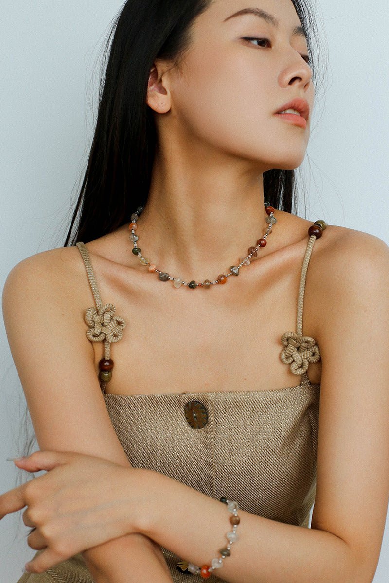 Irregular Colored Crystal Quartz Beaded Necklace gembea jewelry
