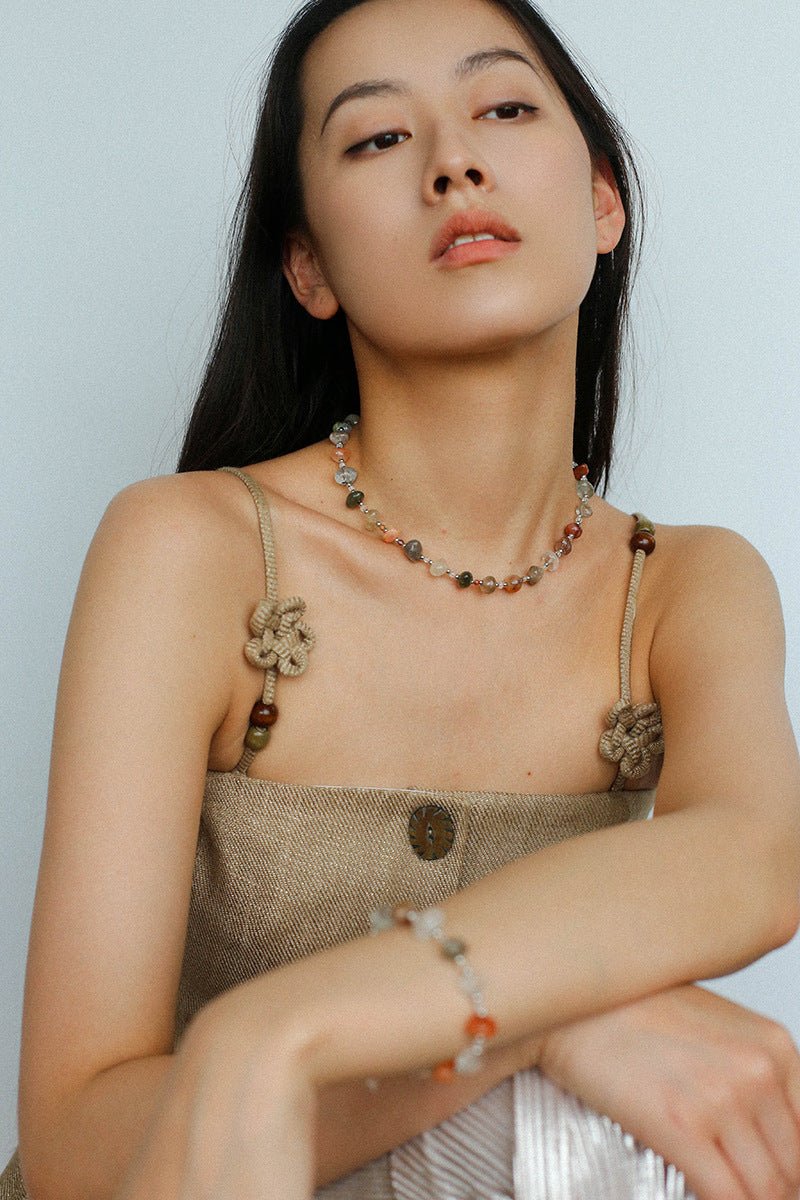 Irregular Colored Crystal Quartz Beaded Necklace gembea jewelry
