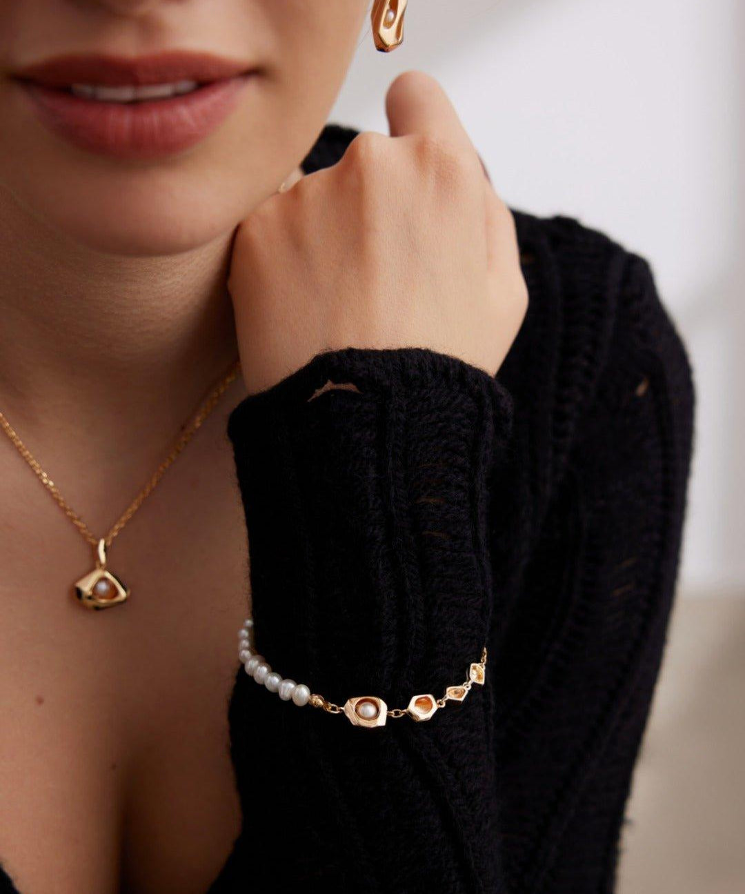 Irregular Diamond Chain and Pearl Bracelets - Gembea Jewelry