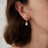 Irregular Diamond Pearl Earrings Drop - Gembea Jewelry