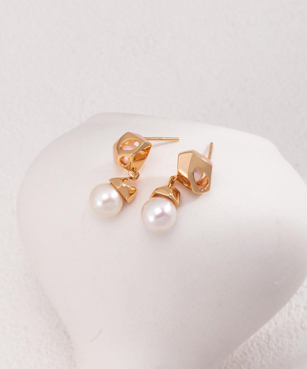 Irregular Diamond Pearl Earrings Drop - Gembea Jewelry