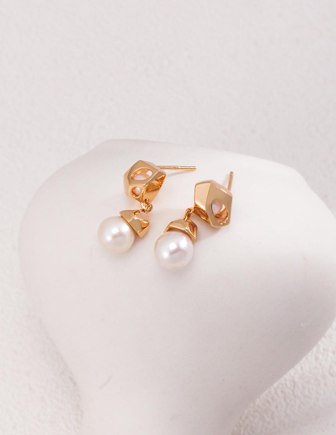 Irregular Diamond Pearl Earrings Drop - Gembea Jewelry