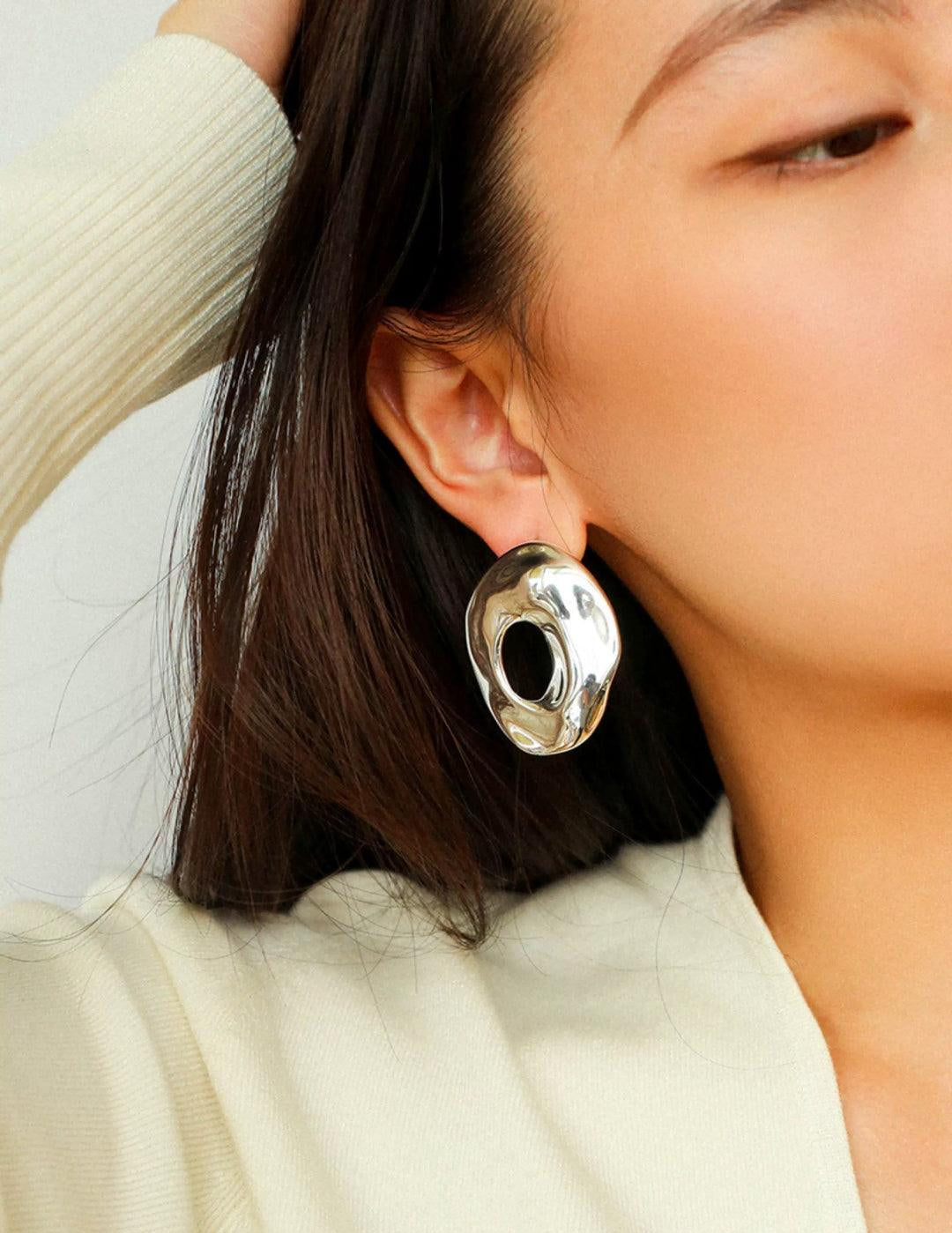 Irregular Geometric Cutout Metal Earrings - Gembea Jewelry