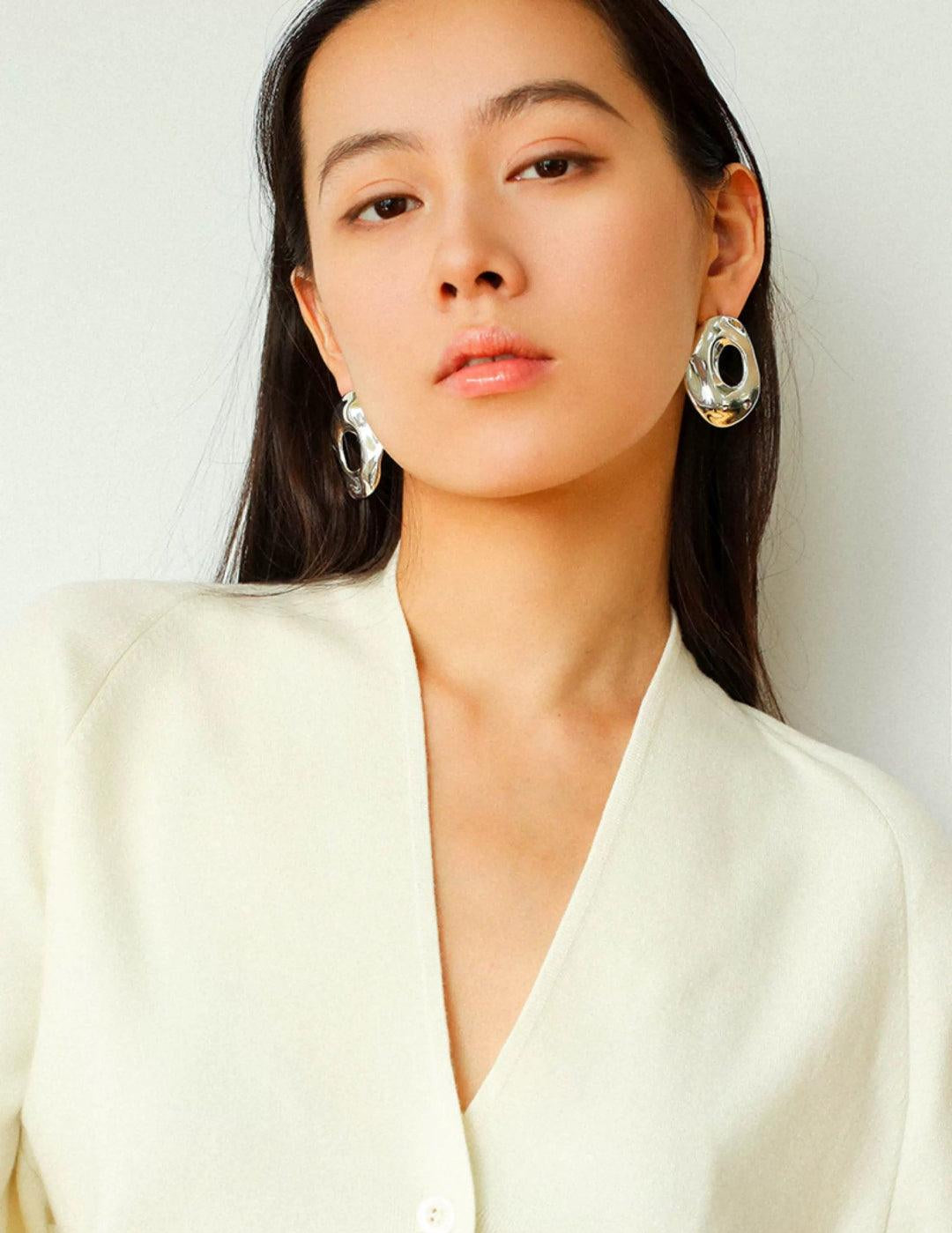 Irregular Geometric Cutout Metal Earrings - Gembea Jewelry