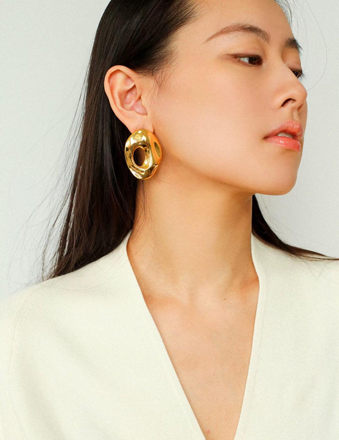 Irregular Geometric Cutout Metal Earrings - Gembea Jewelry