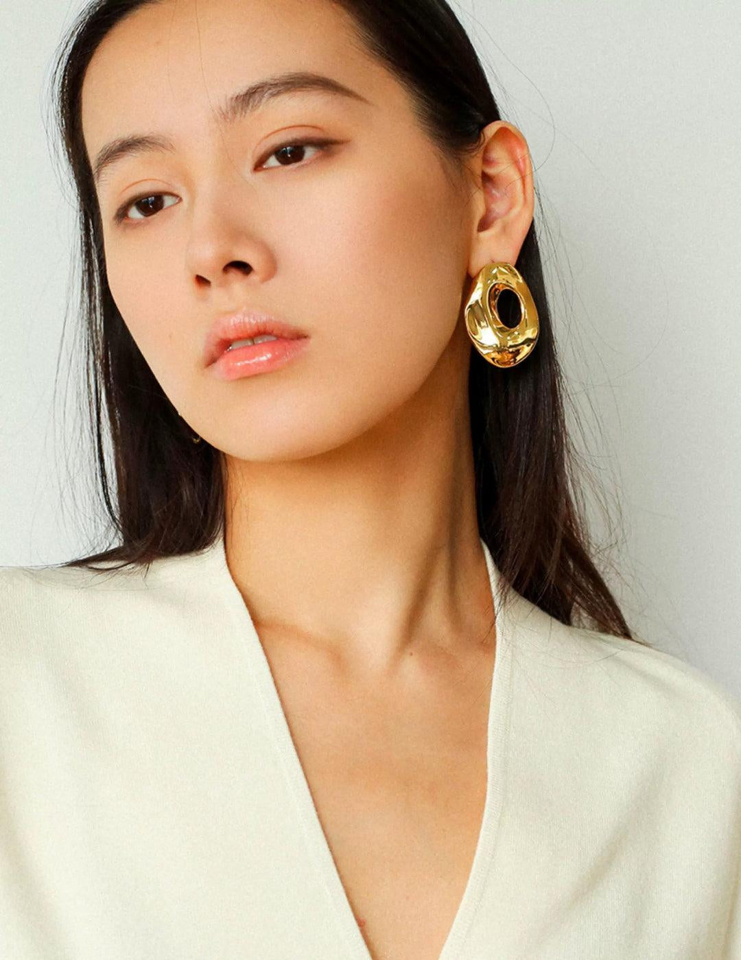 Irregular Geometric Cutout Metal Earrings - Gembea Jewelry