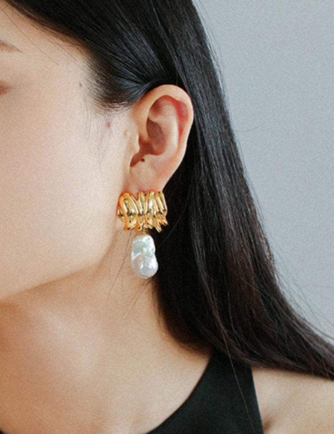 Irregular Geometric Metal Baroque Pearl Earrings - Gembea Jewelry