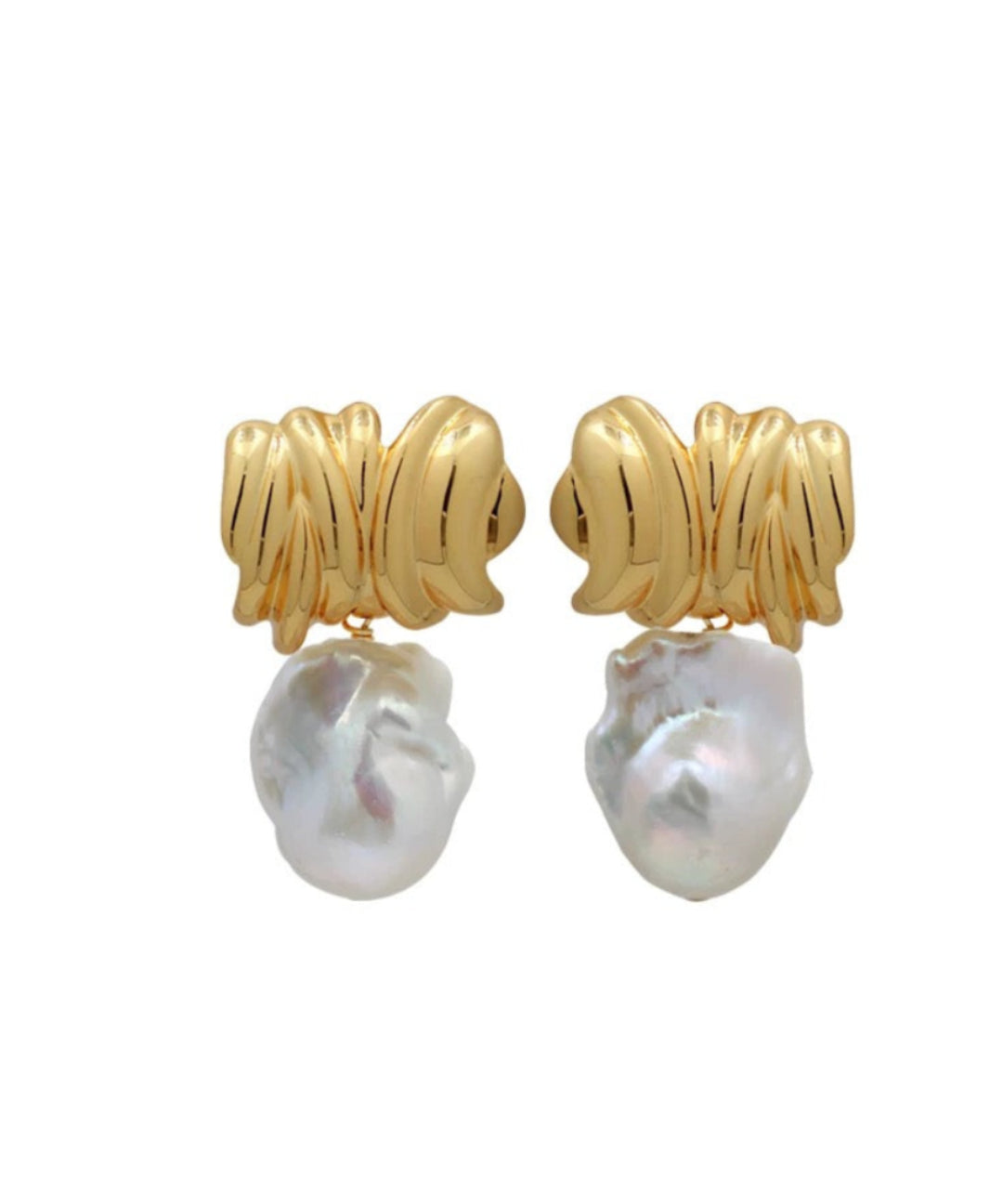 Irregular Geometric Metallic Baroque Pearl Earrings