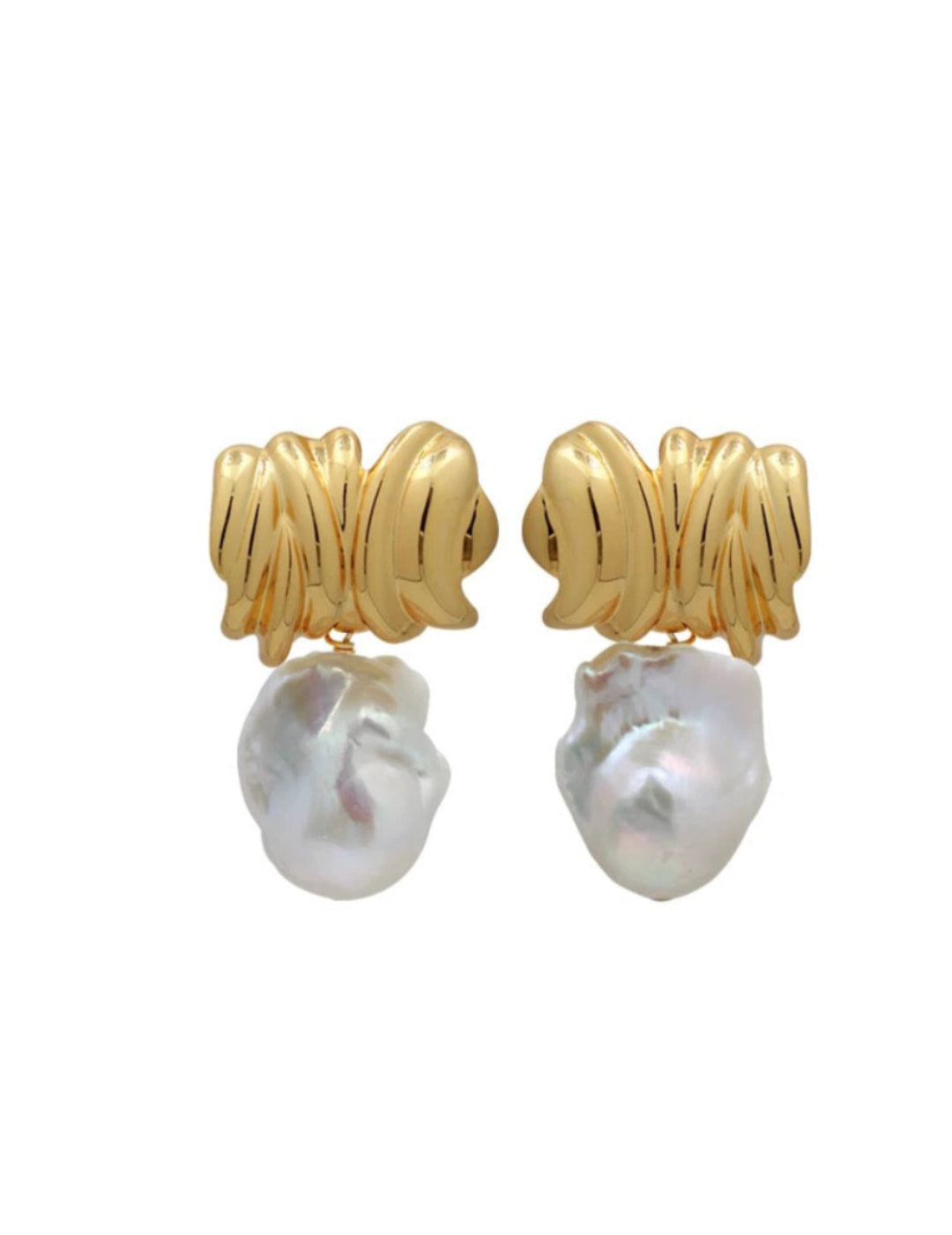 Irregular Geometric Metallic Baroque Pearl Earrings