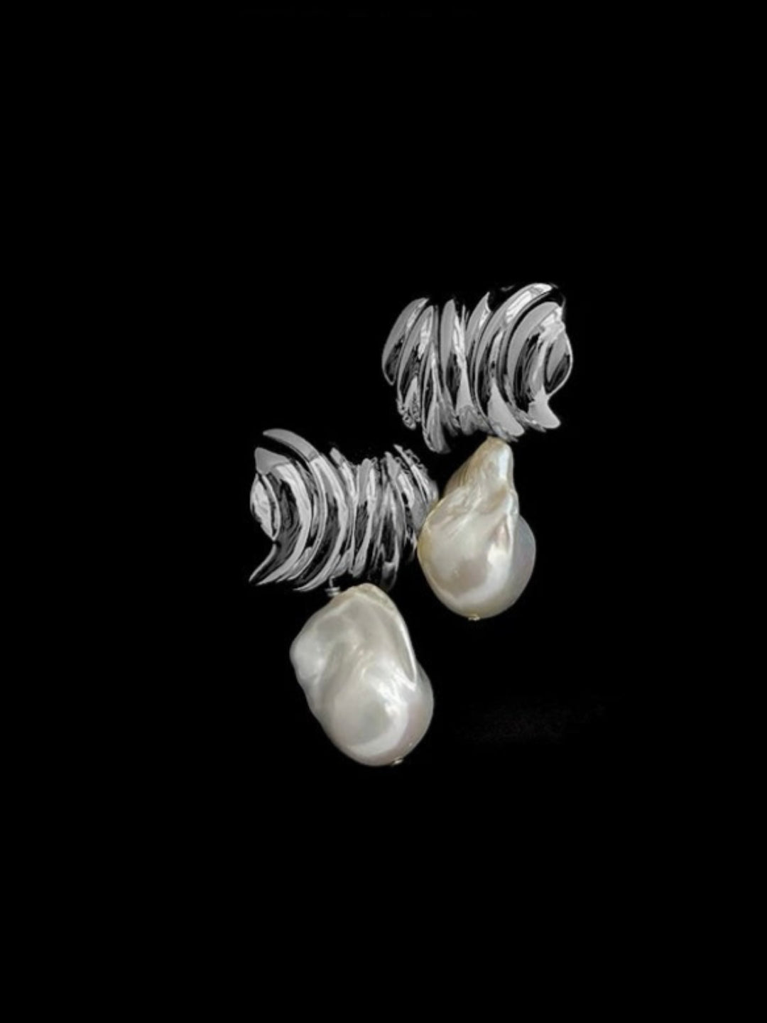 Irregular Geometric Metallic Baroque Pearl Earrings