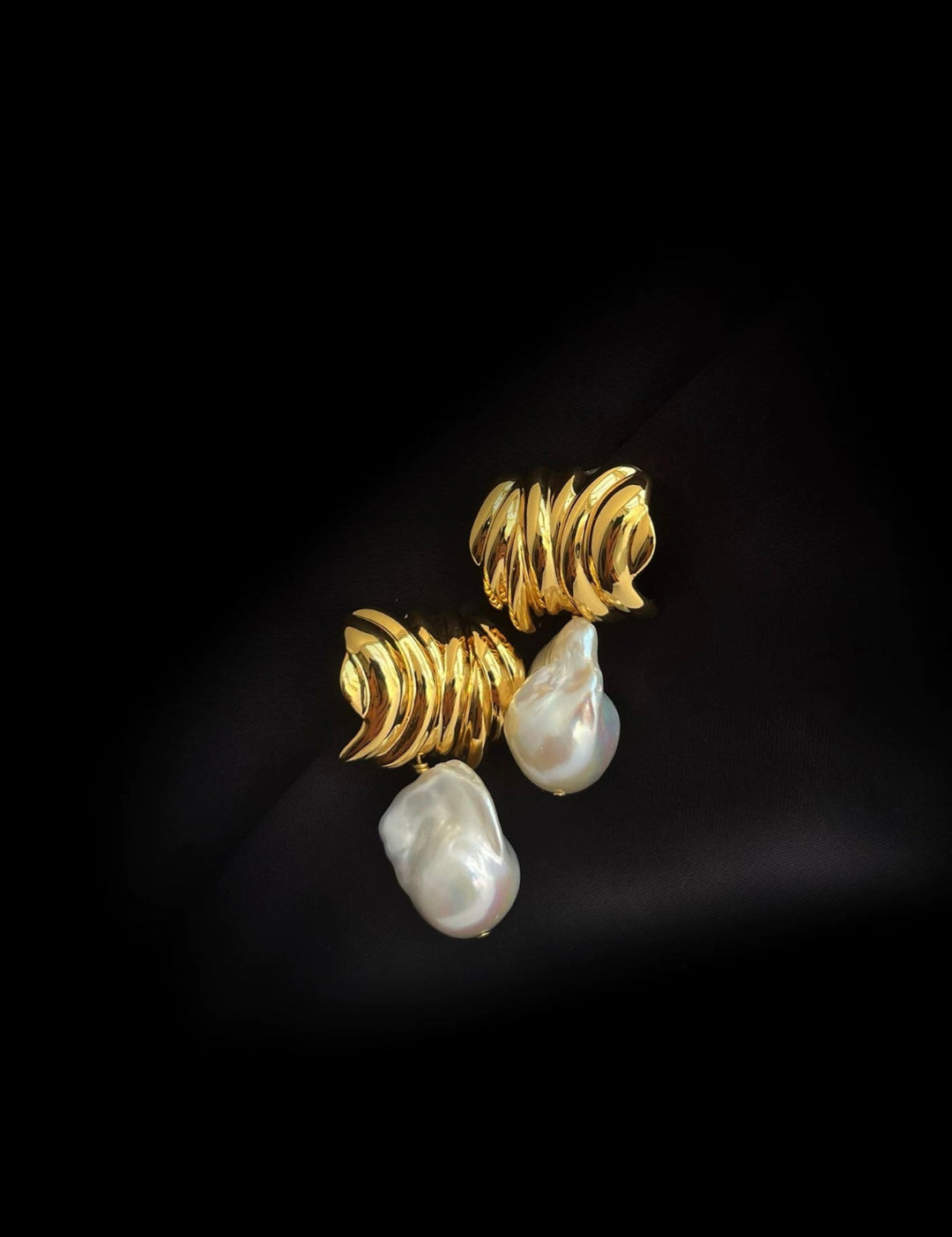 Irregular Geometric Metallic Baroque Pearl Earrings