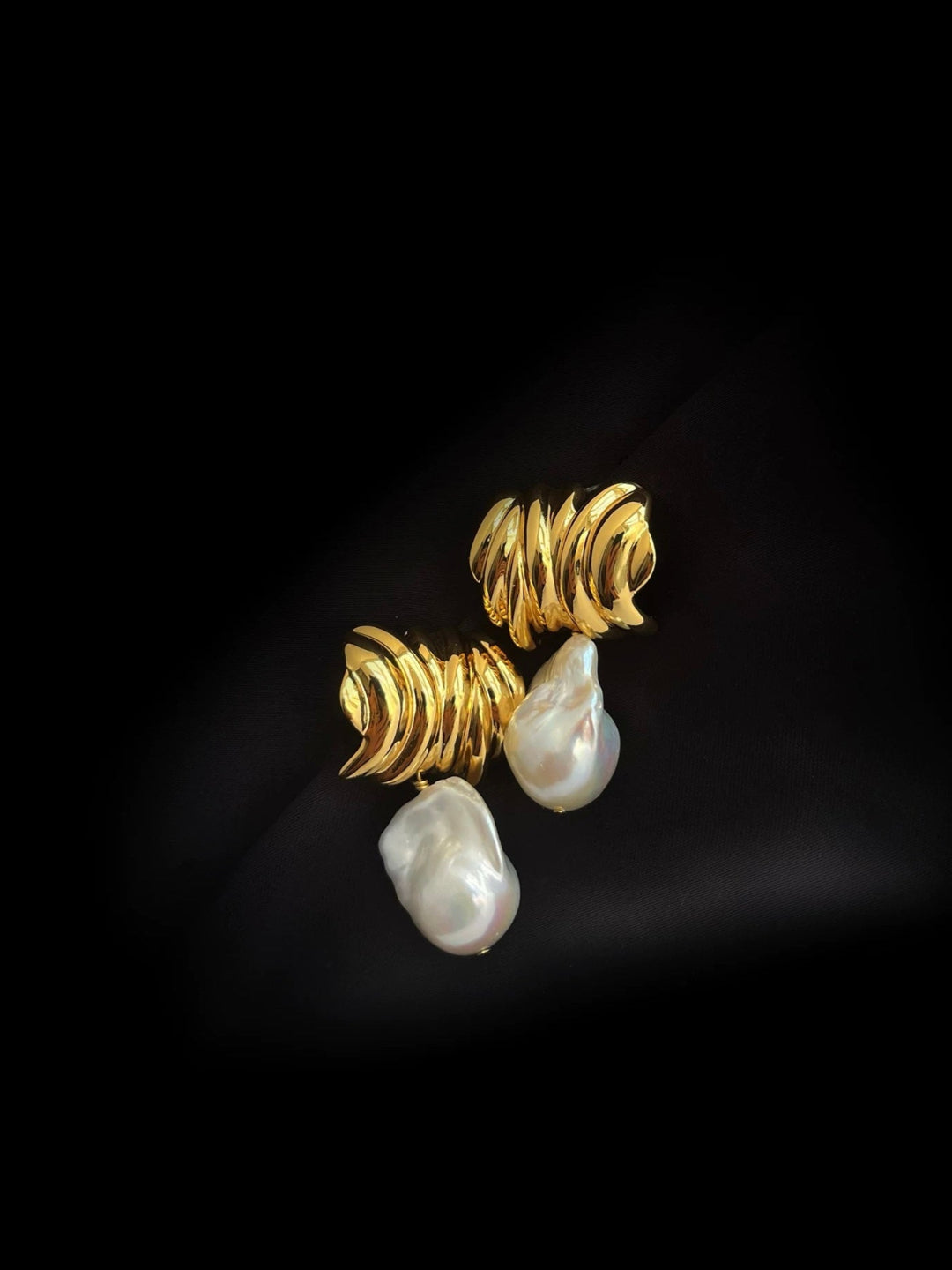 Irregular Geometric Metallic Baroque Pearl Earrings