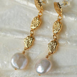Irregular Gold Coin Button Pearl Earrings - Gembea Jewelry