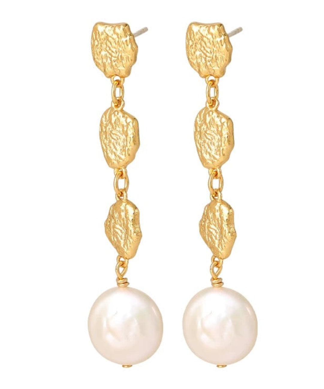 Irregular Gold Coin Button Baroque Pearl Earrings gembea jewelry1