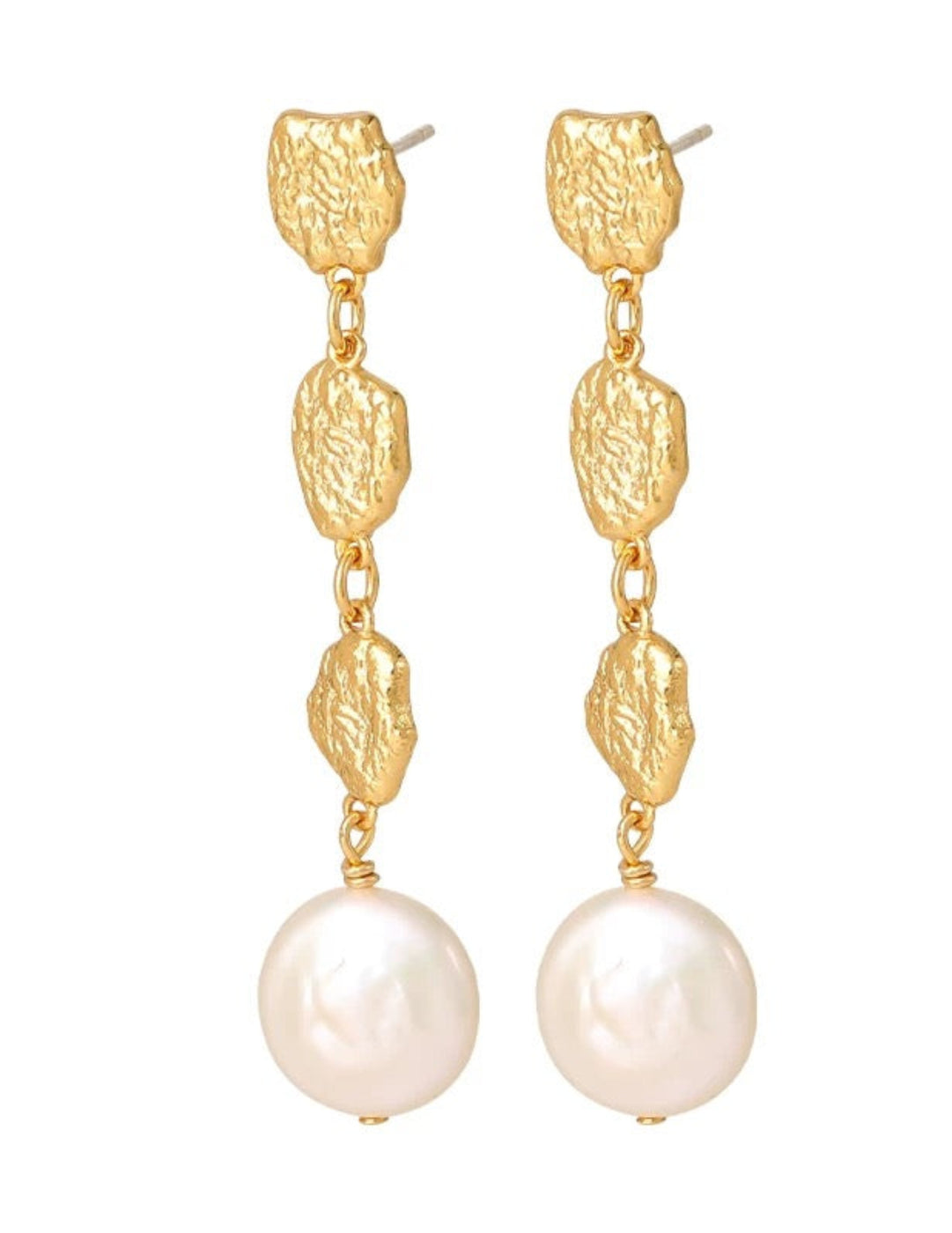 Irregular Gold Coin Button Baroque Pearl Earrings gembea jewelry1