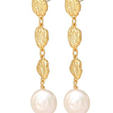 Irregular Gold Coin Button Baroque Pearl Earrings gembea jewelry1