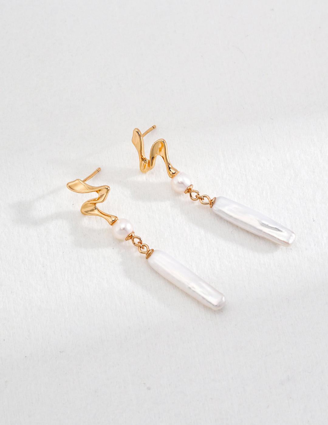 Irregular Long Pendant Pearl Drop Earrings - Gembea Jewelry