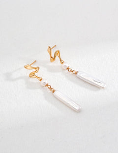 Irregular Long Pendant Pearl Drop Earrings - Gembea Jewelry