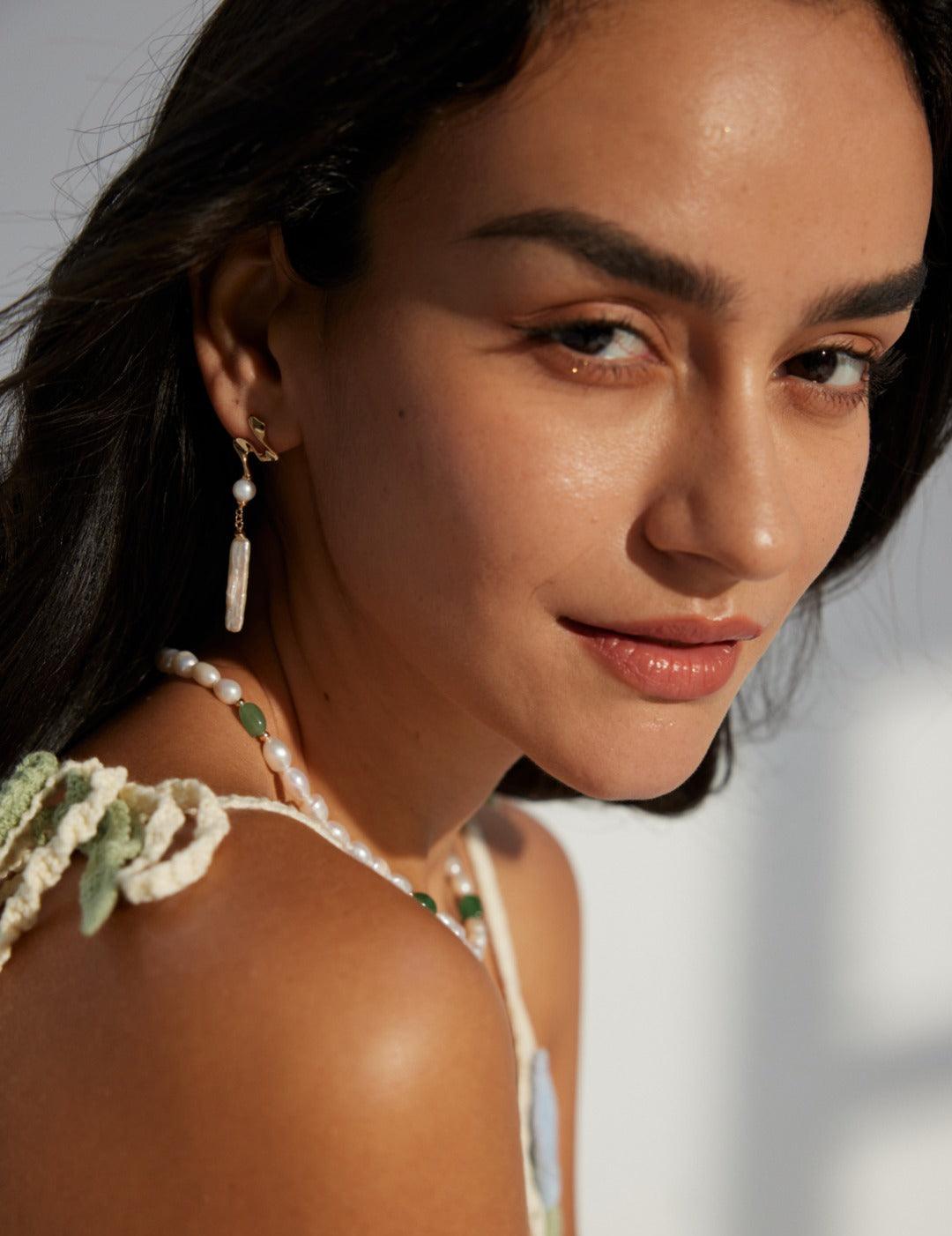 Irregular Long Pendant Pearl Drop Earrings - Gembea Jewelry