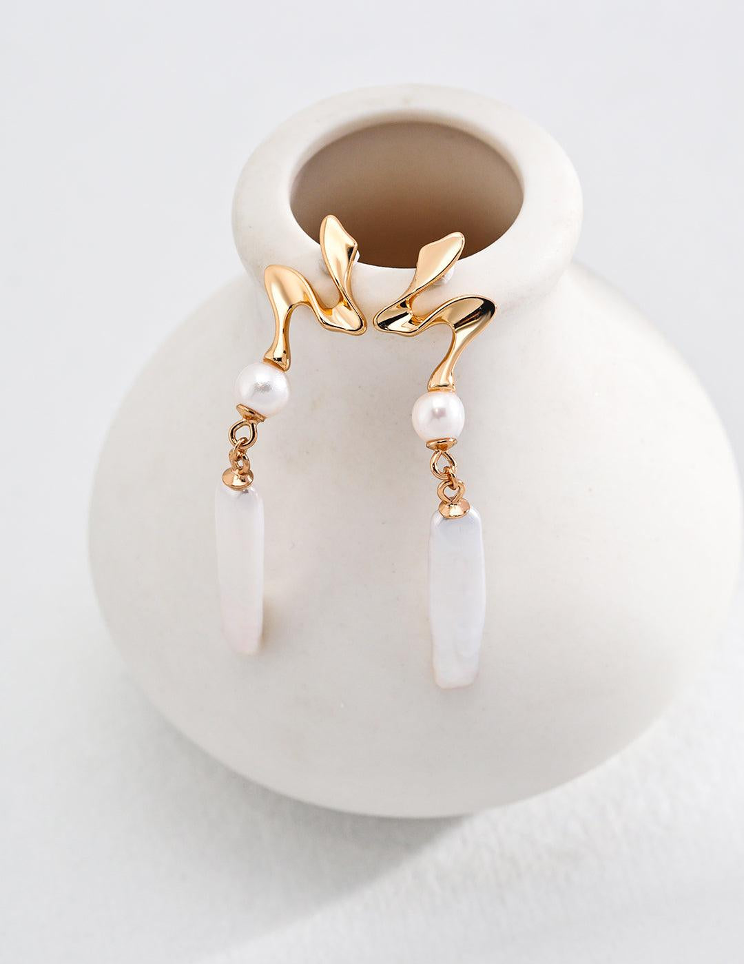 Irregular Long Pendant Pearl Drop Earrings - Gembea Jewelry